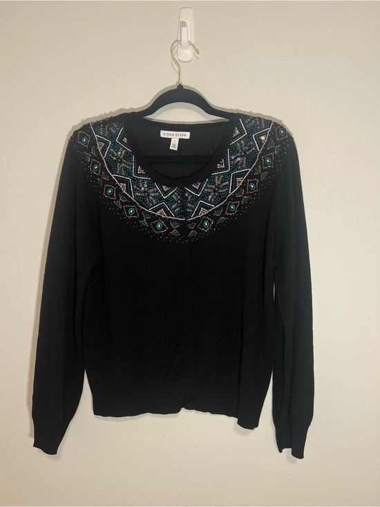 Sigrid Olsen Tops - Sigrid Olsen Silk Cashmere Black Embellished Scoop Neck Cardigan